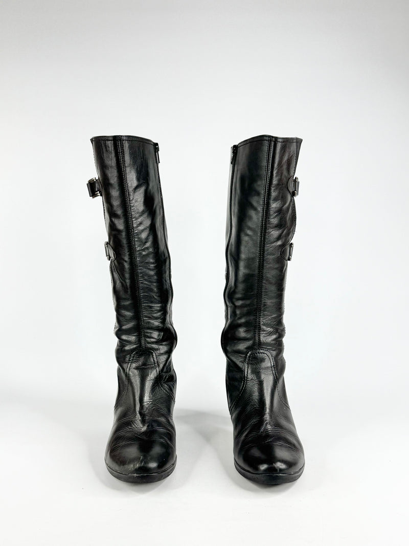 Gabor Black Leather Heeled Boots - 5.5