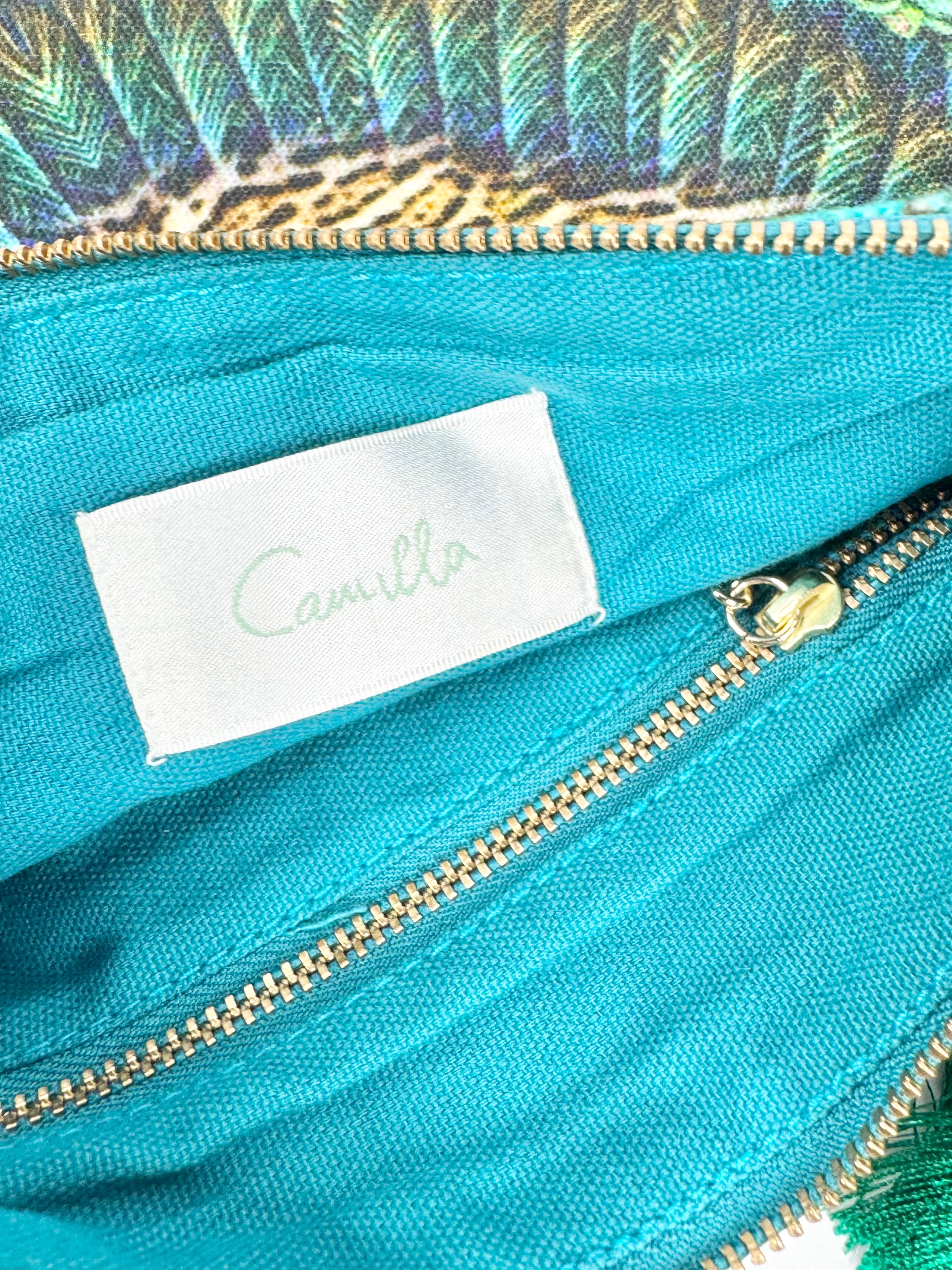 Camilla Peacock Green Leopard Print Pattern Canvas Clutch