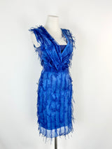 Vintage Scanlan Theodore Cobalt Blue Fringed Midi Dress - AU8/10