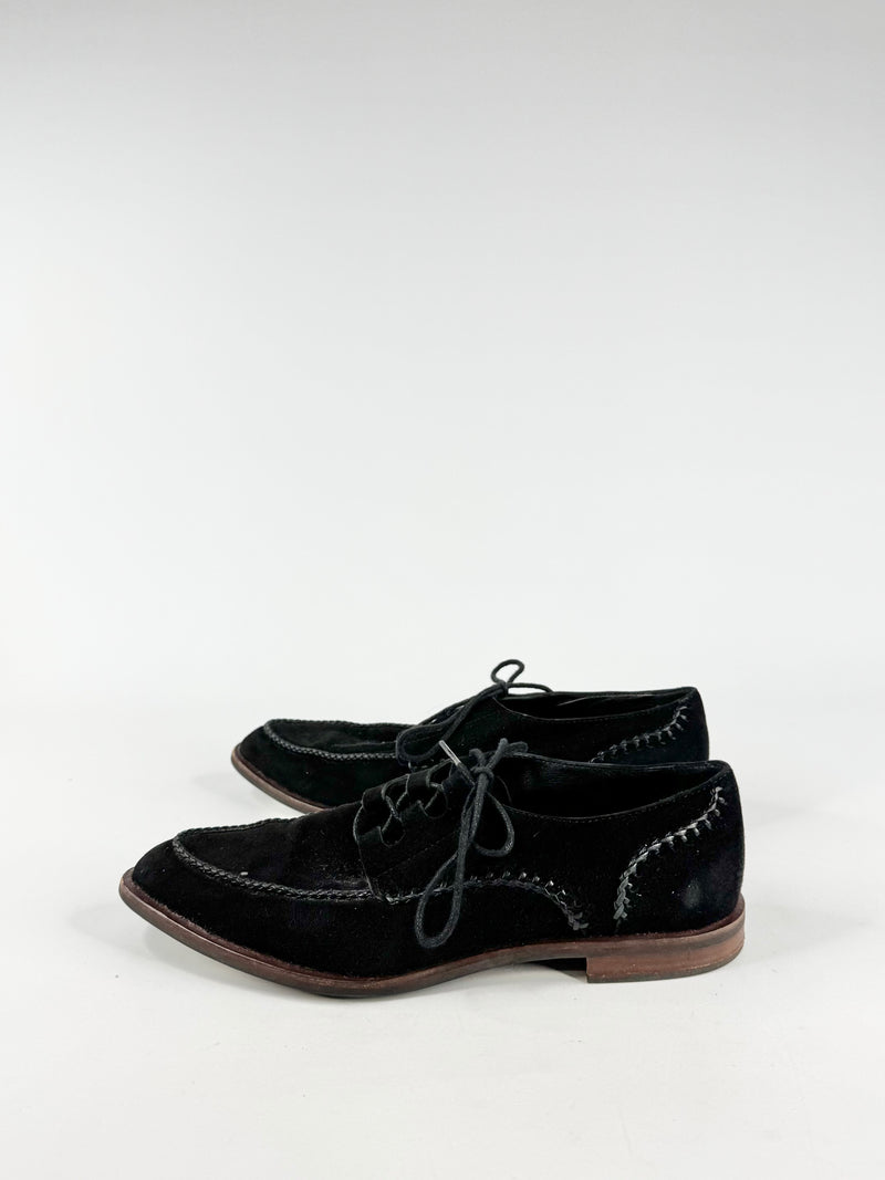 Tod's Black Suede Pointed Toe Lace Ups - EU38.5