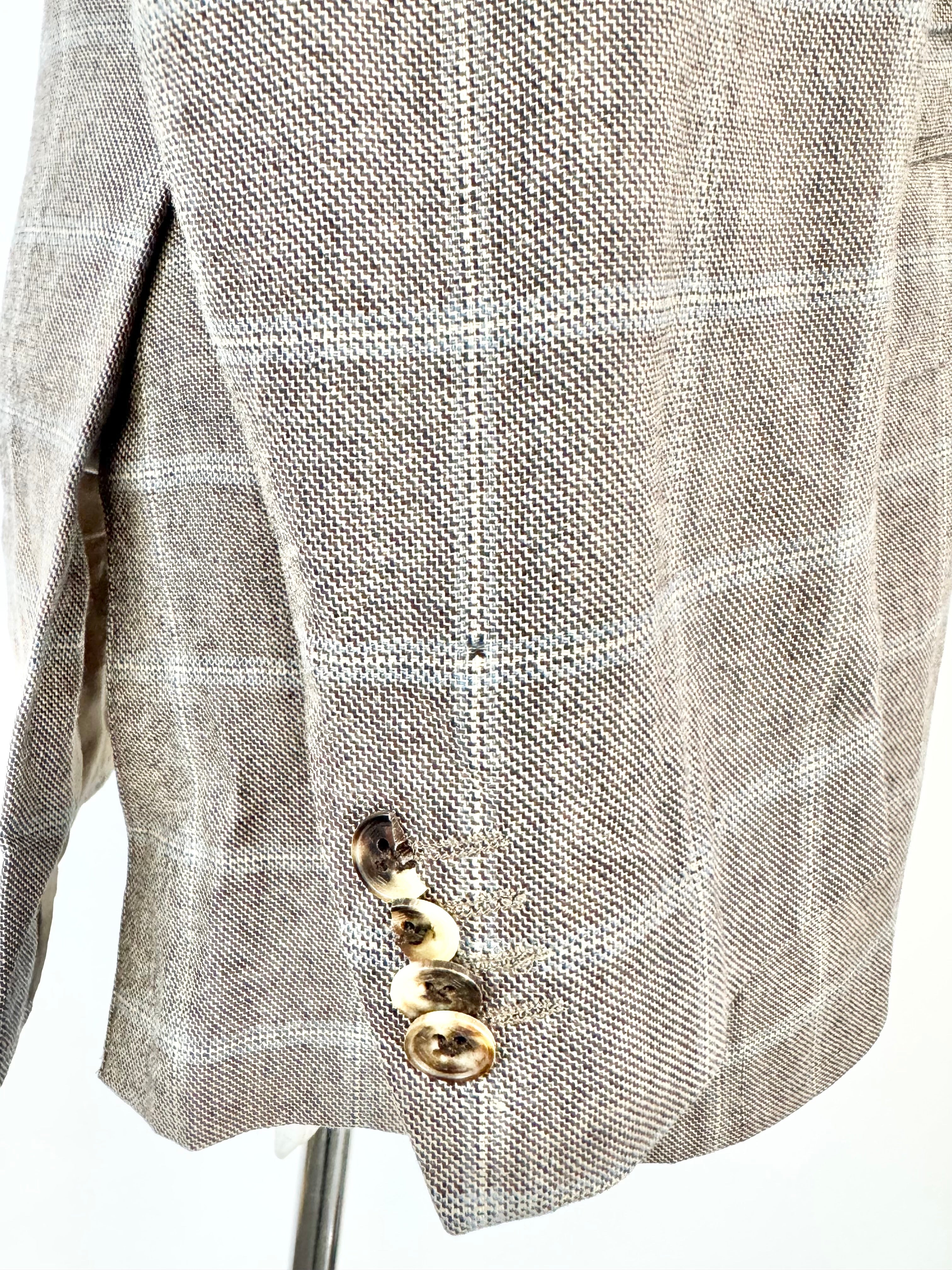 Etro Milano Grey & Blue Plaid Blue Cashmere Blazer - 50