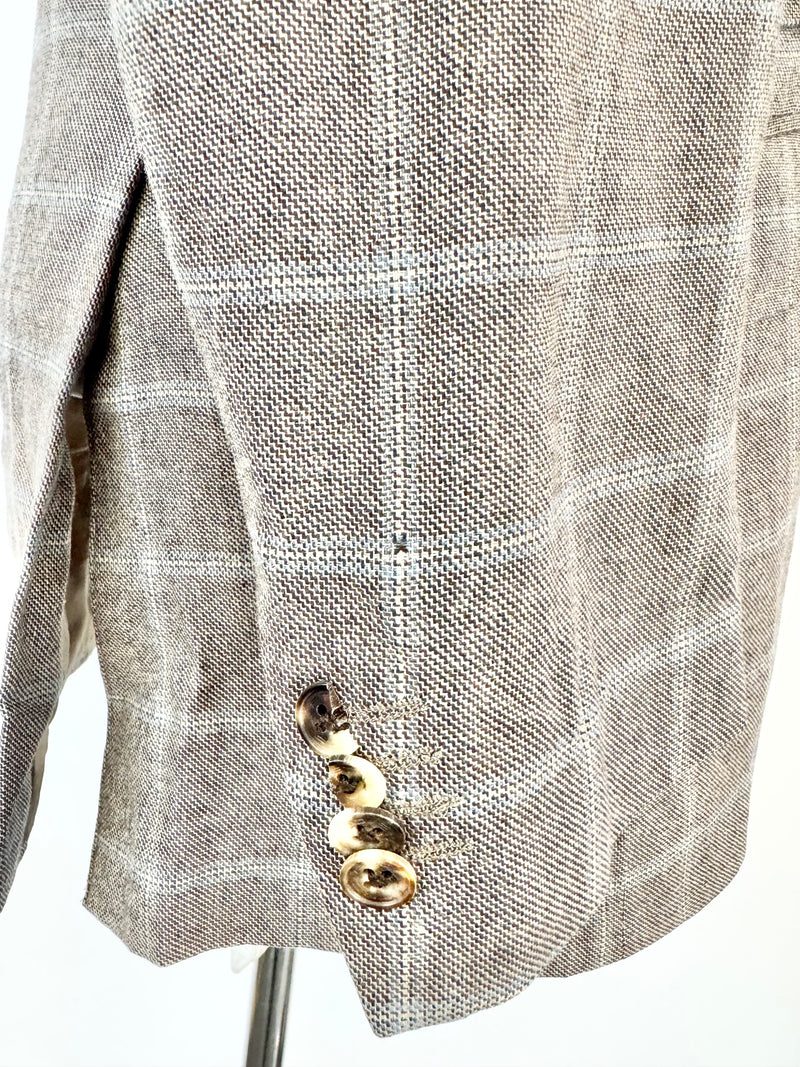 Etro Milano Grey & Blue Plaid Blue Cashmere Blazer - 50