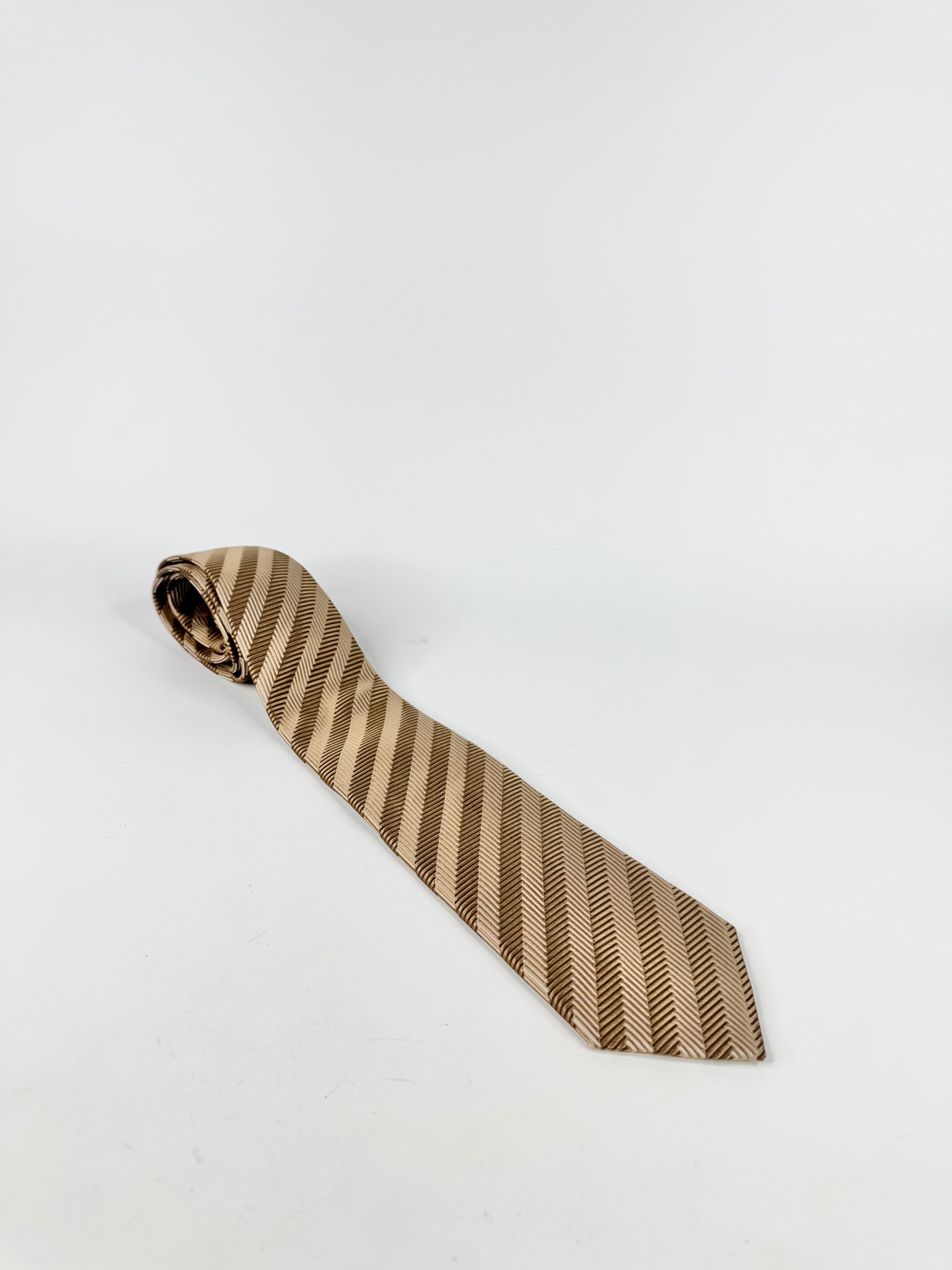Hugo Boss Metallic Gold & Beige Striped Tie
