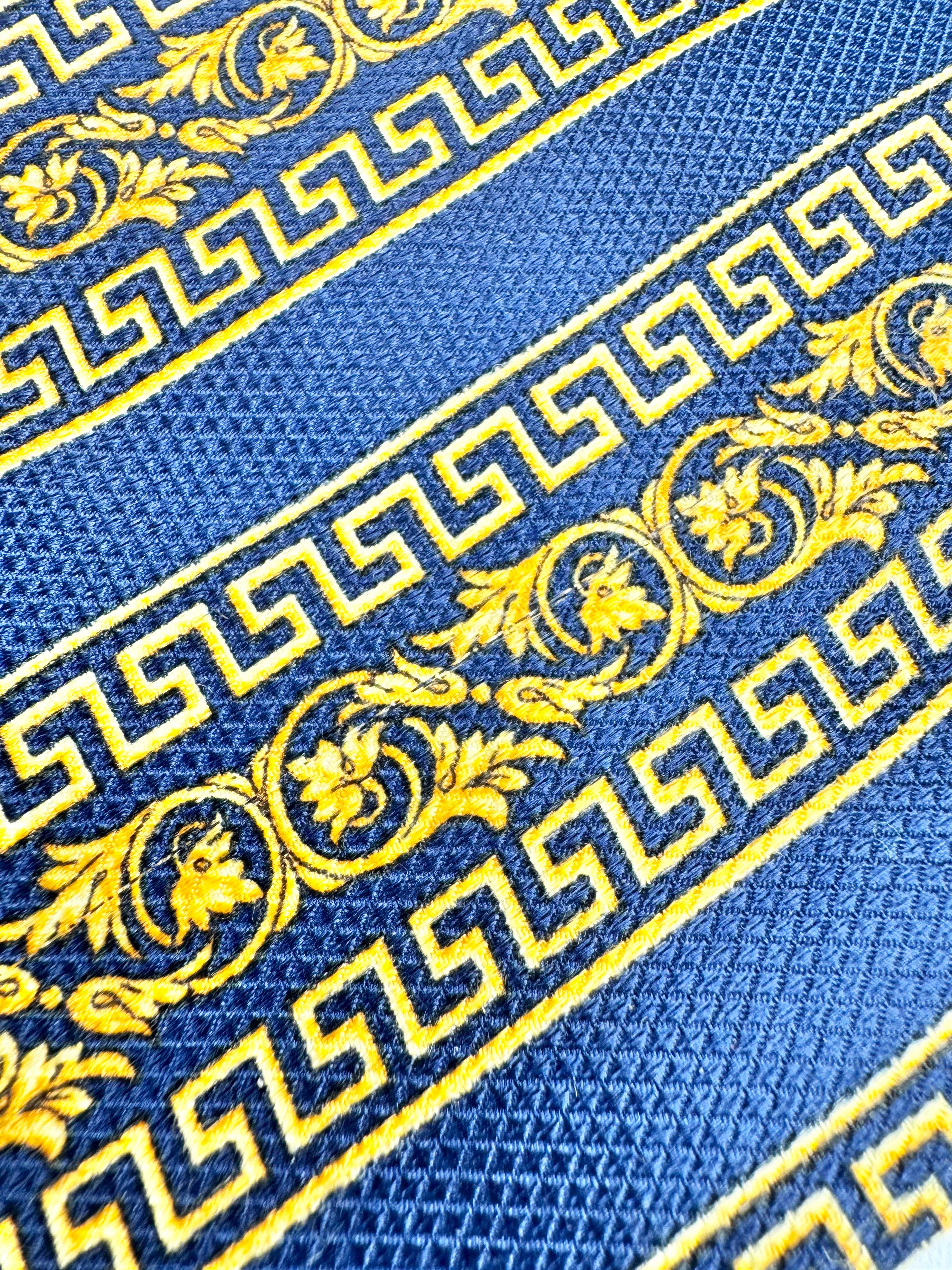 Vintage Versace Classic V2 Blue & Gold Meander Pattern Tie