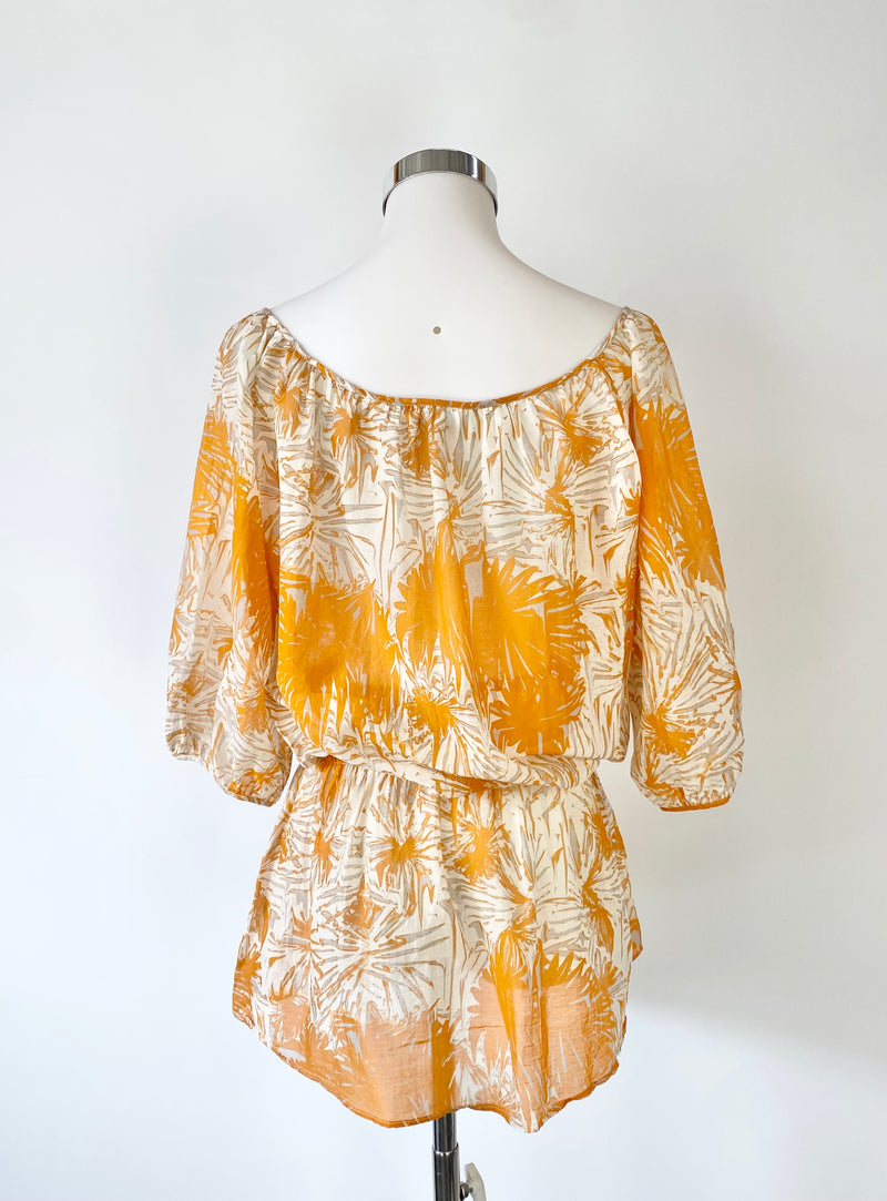 Heidi Klein Orange Cotton & Silk Puff Sleeve Blouse - AU8