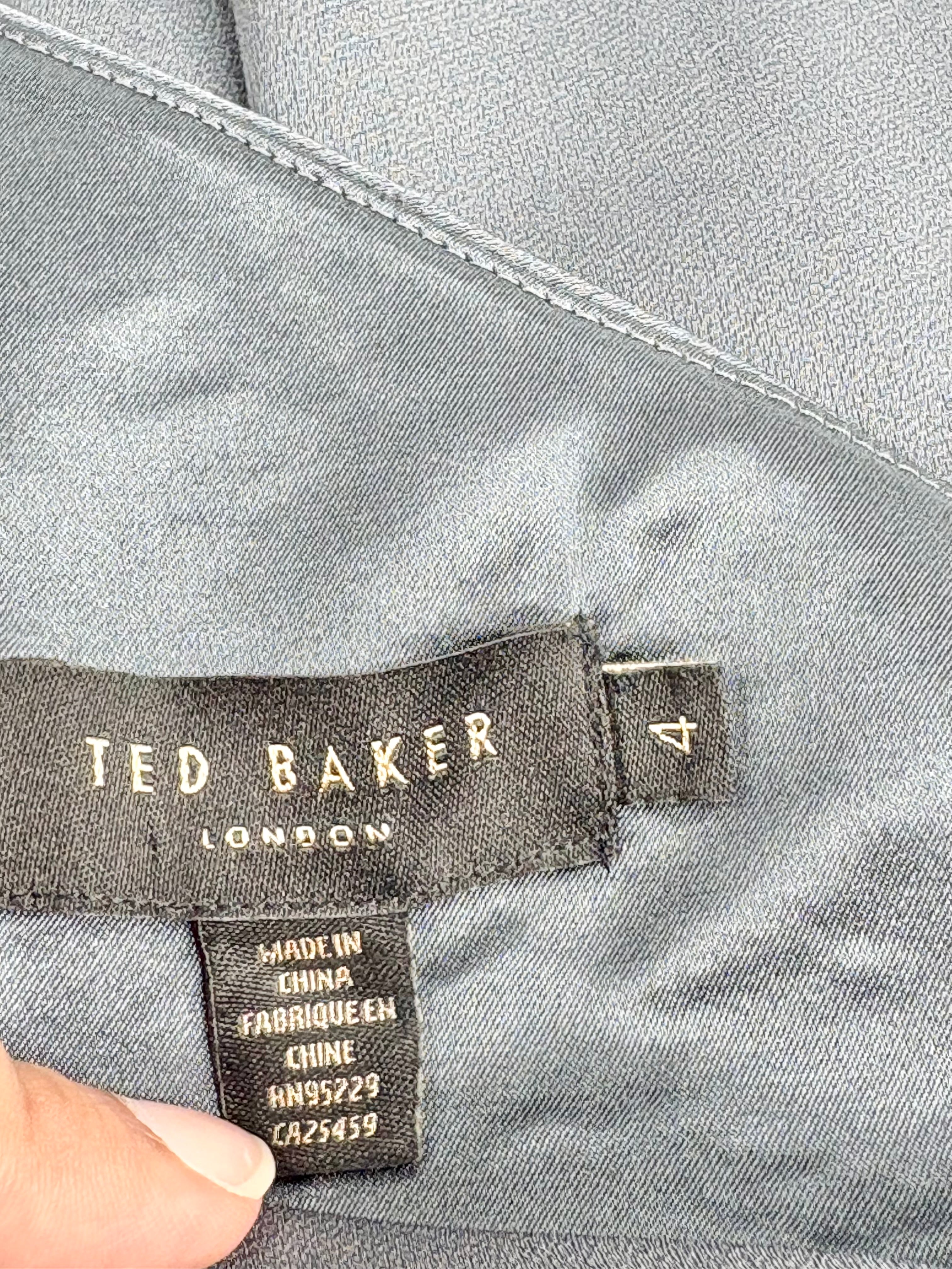 Ted Baker Dark Satin Slate Off-Shoulder Ruched Gown - AU8