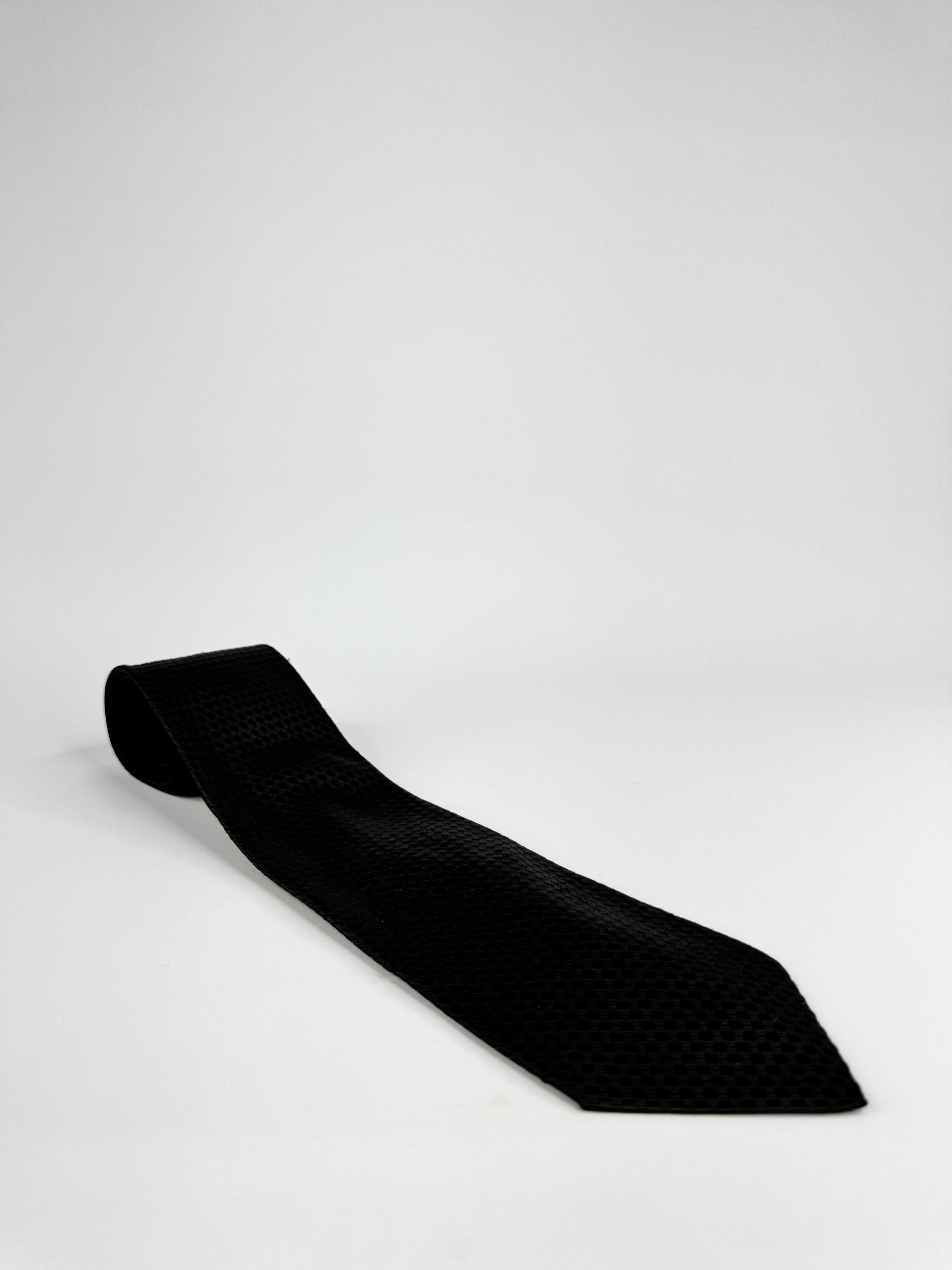 Balenciaga Black Silk Checkered Tie