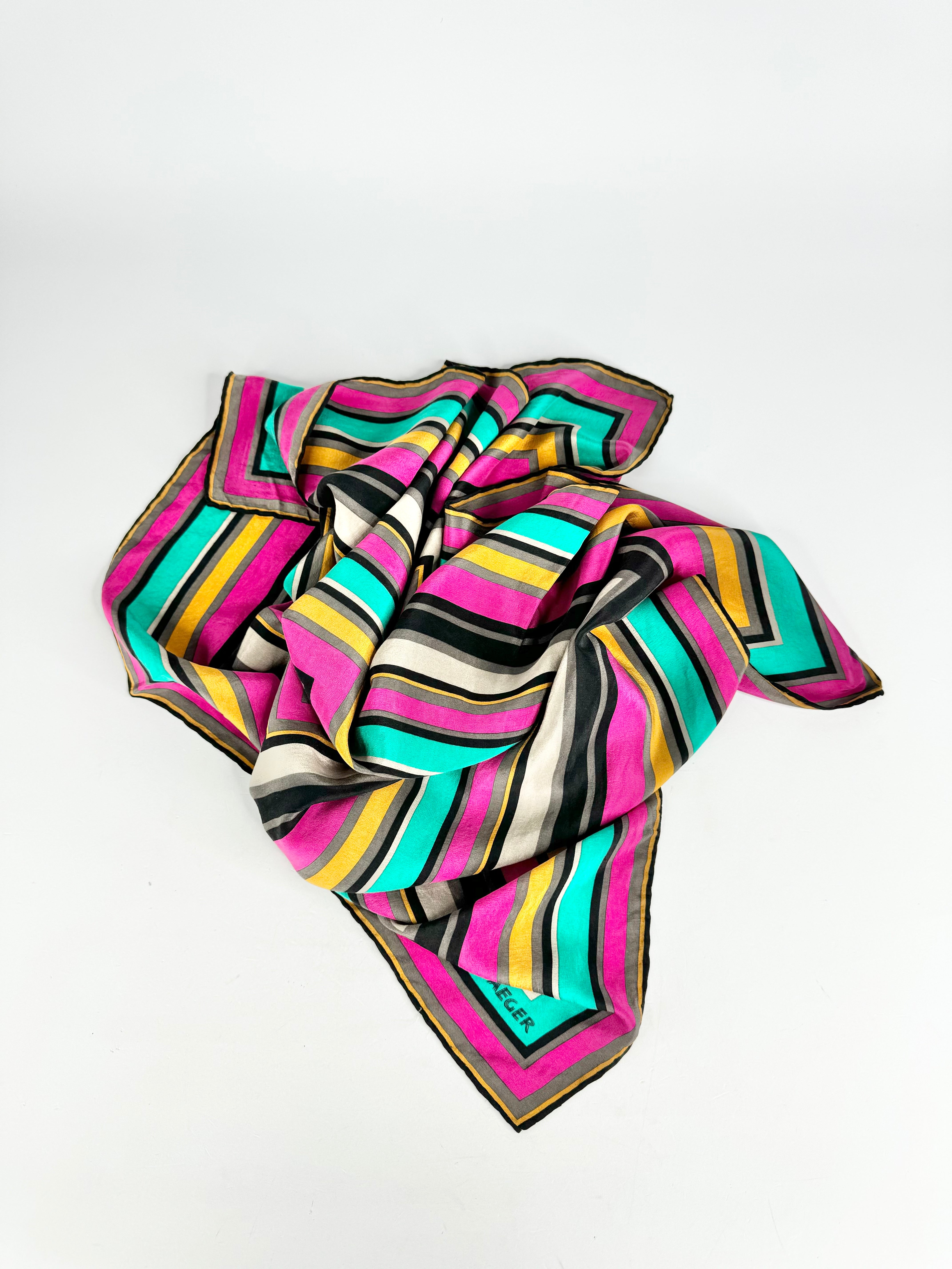 Vintage Jaeger Emerald Green & Fuchsia Silk Scarf
