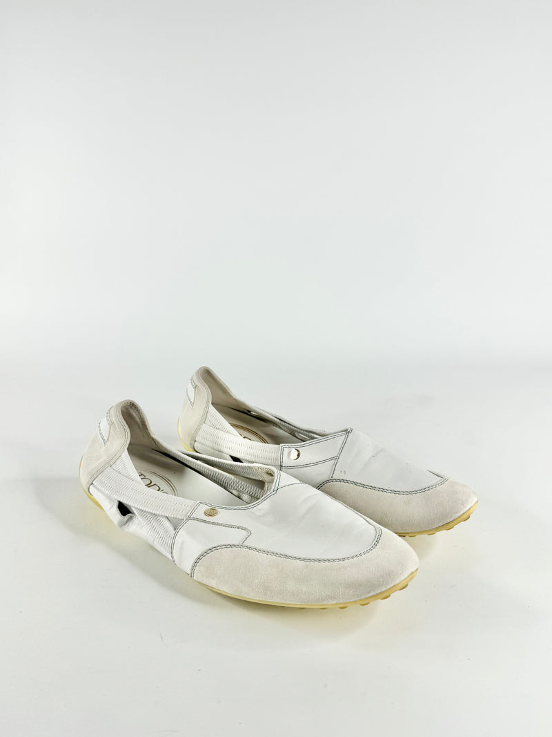 Tod’s White Leather & Suede Slip Ons - EU41