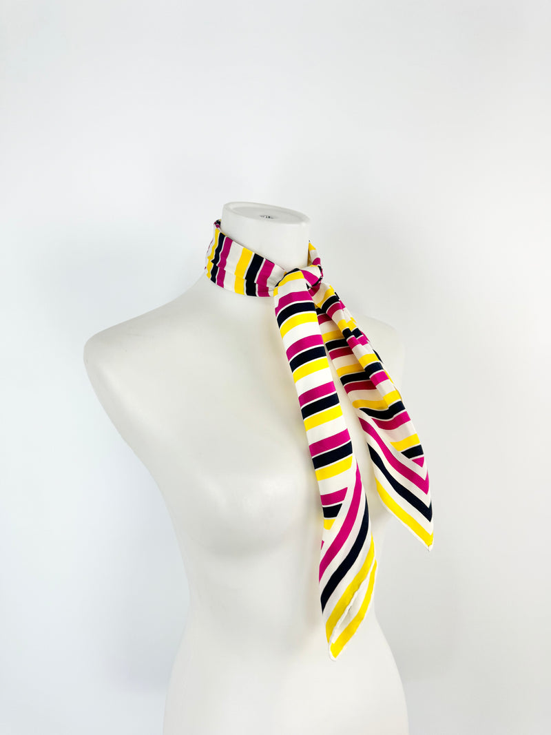 Vintage Jaeger Black, Cream, Yellow & Pink Striped Scarf