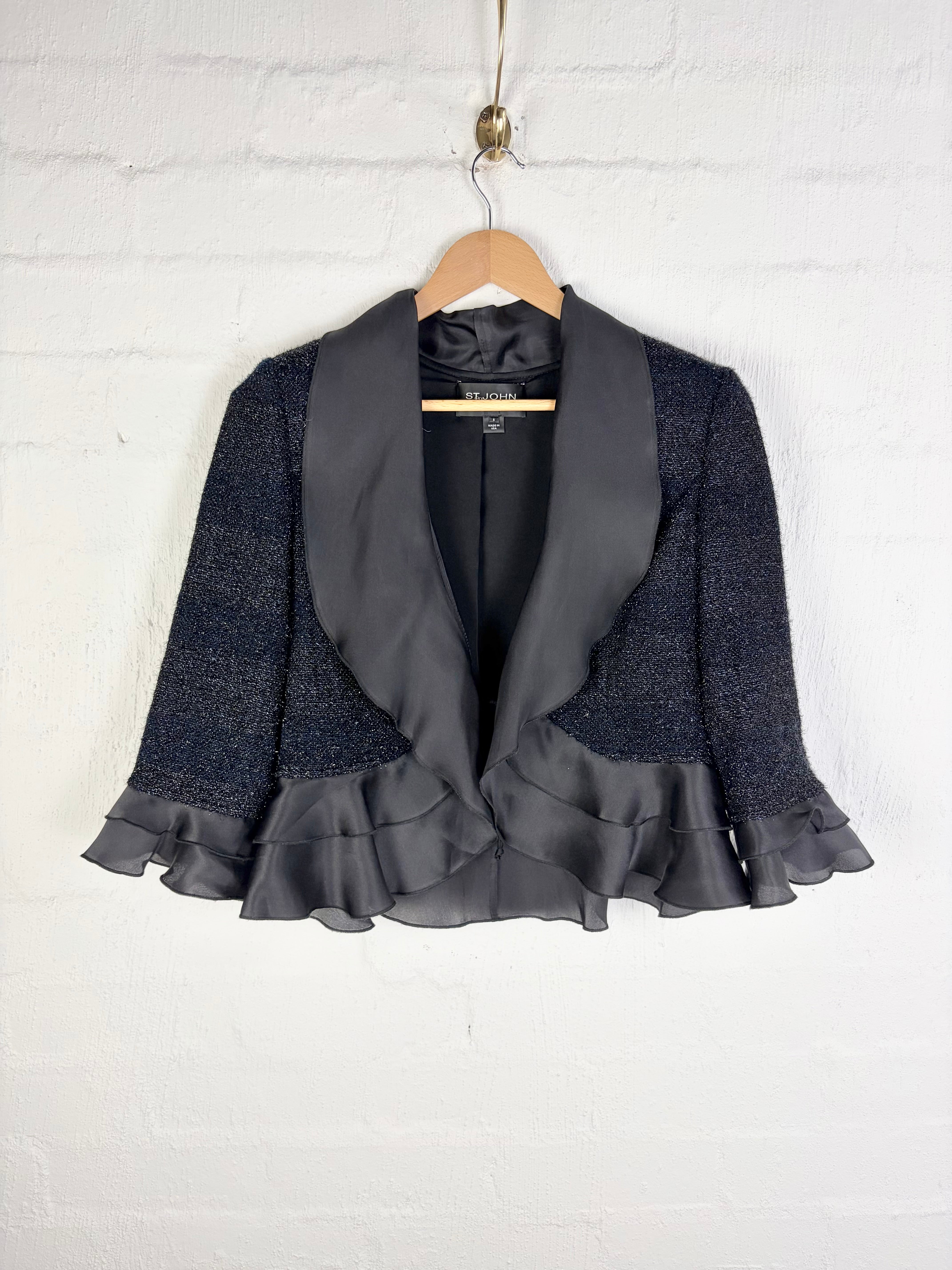 St John Couture Black & Navy Plush Boucle Two Piece - AU8/10