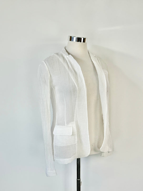 Diane von Furstenberg Sheer White Crinkle Blazer - AU10/12