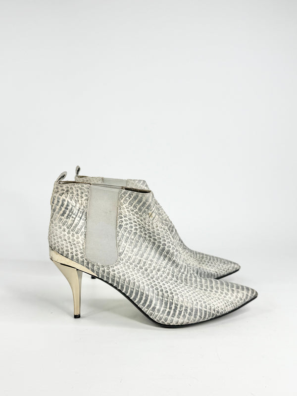 Lanvin Grey & Cream Snakeskin Stiletto Ankle Boots - EU40.5