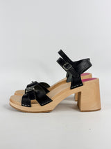 Swedish Hasbeens Black Leather & Wooden Sandals - EU41