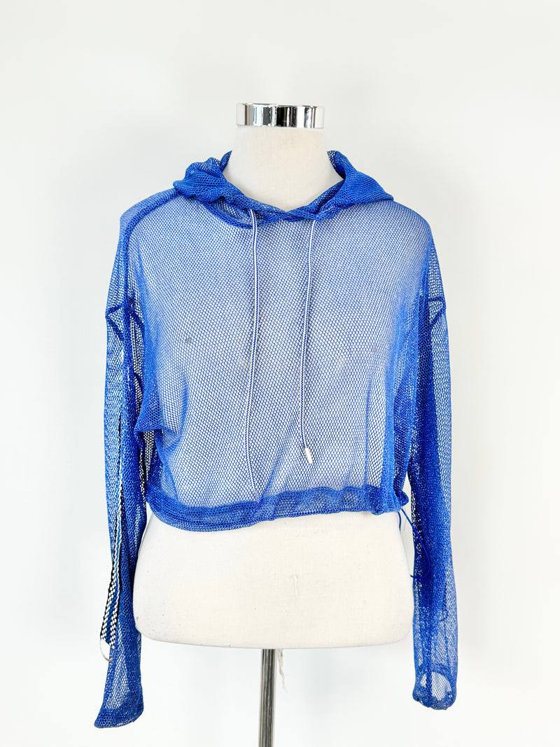 Roubi B Electric Blue & Silver Mesh Hooded Crop Top - AU10