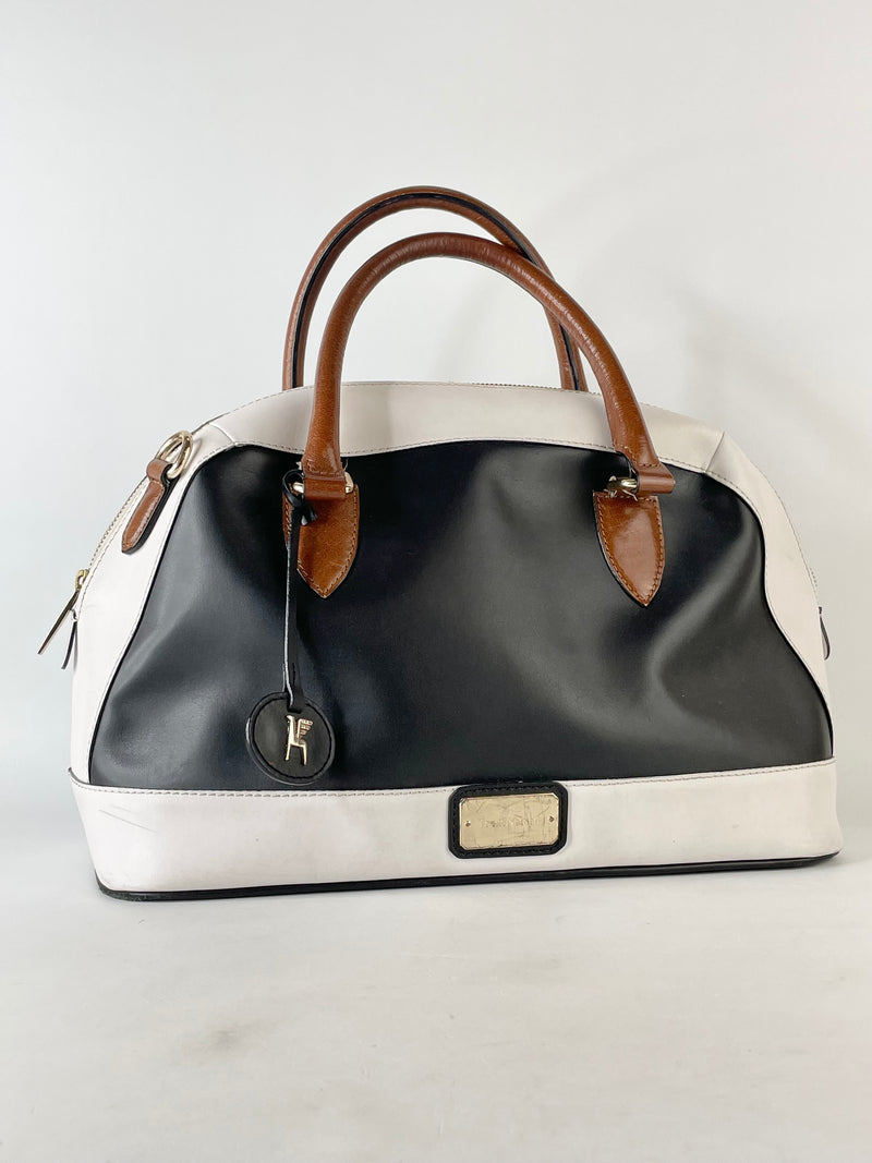 Trent Nathan White & Black Leather Handbag