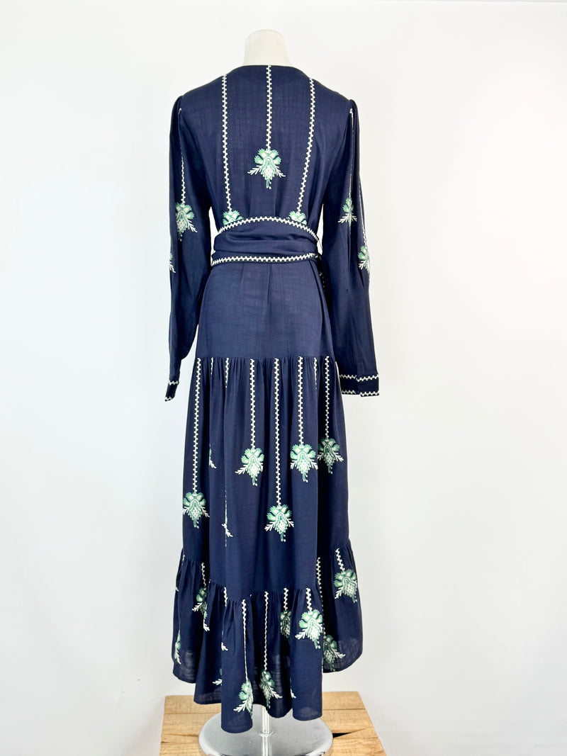 Once/Was 'Grove Embroidered Linen & Viscose Pleat Sleeve Maxi' NWT - AU8