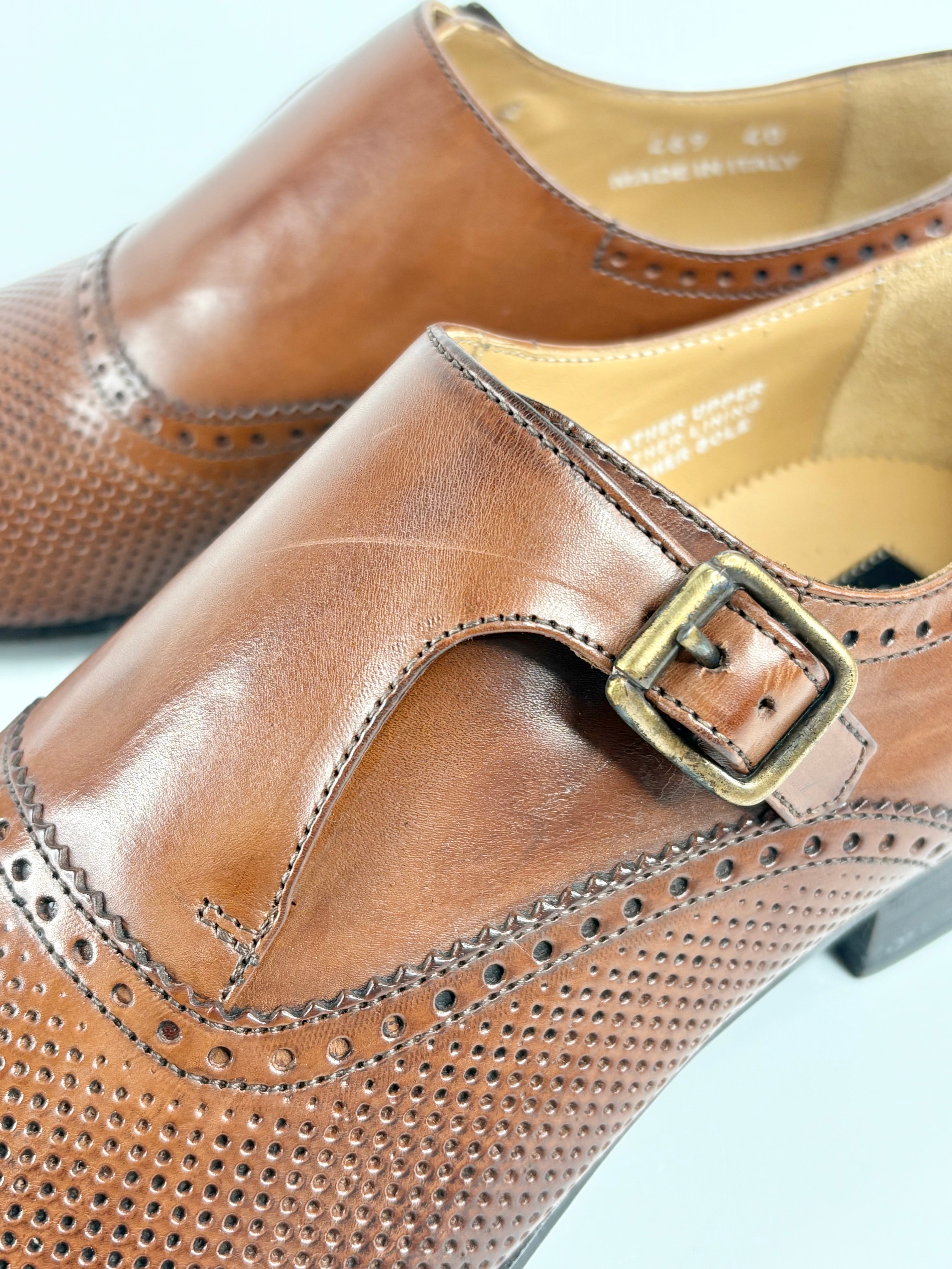 Calibre Mahogany Leather 'Brando' Monk Strap Loafers - EU40