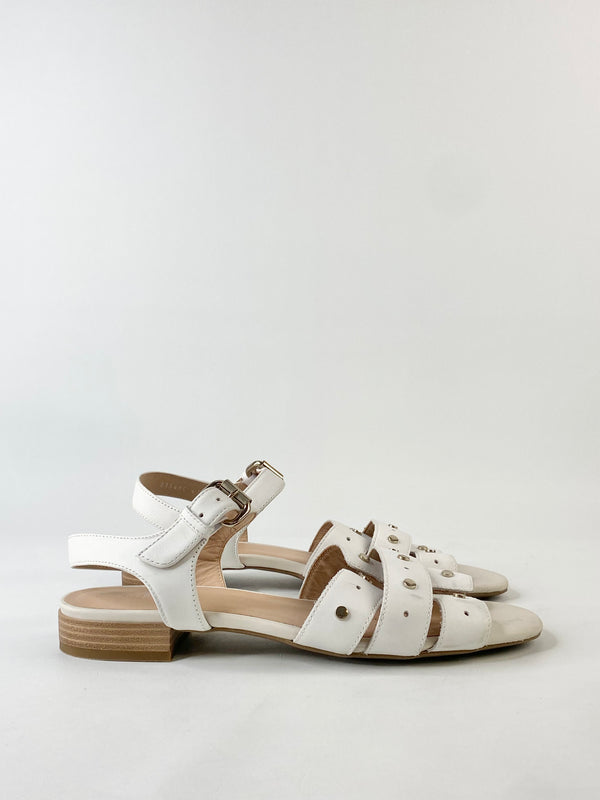 Geox Respira White Leather & Silver Studded Sandals - EU41