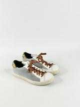 P448 White Mesh Metallic Bronze Lace Sneakers - EU37