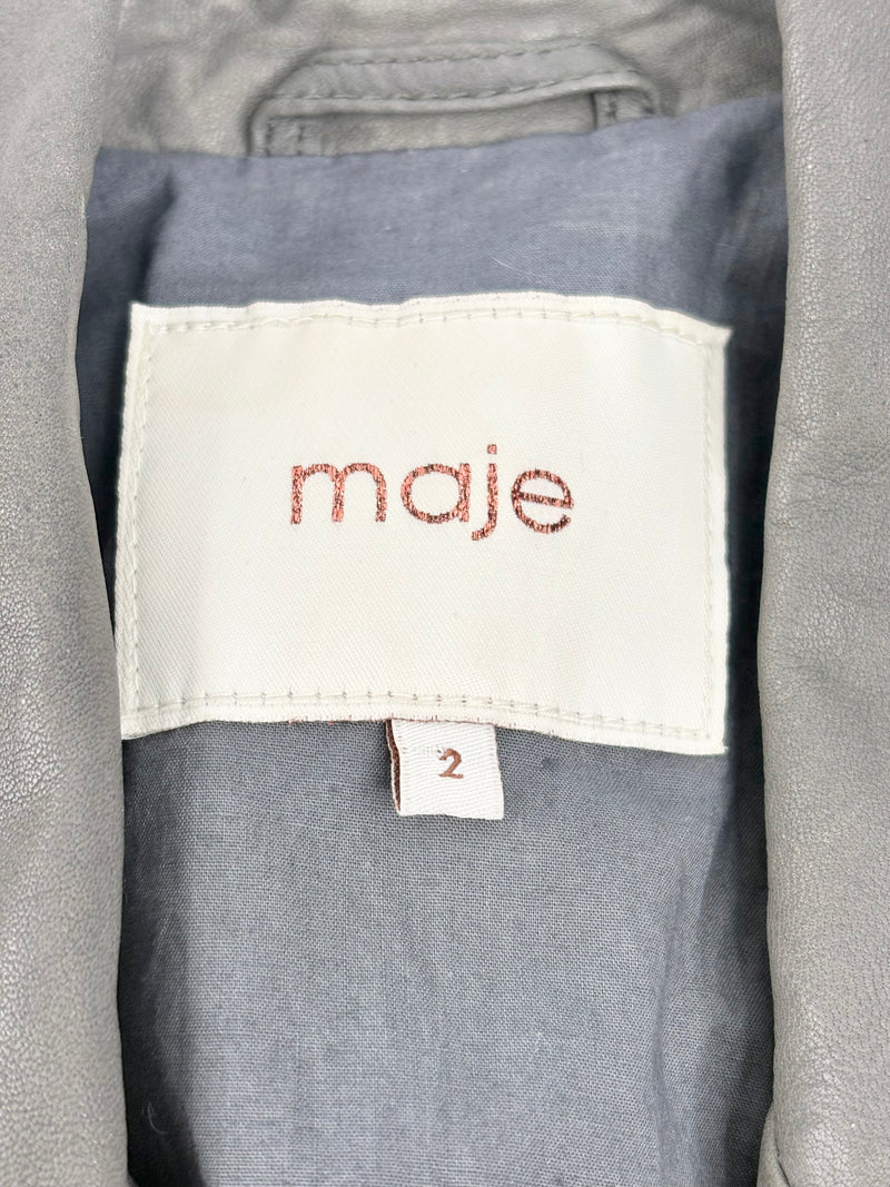Maje Charcoal 'Etrille' Sleeveless Leather Jacket - AU10