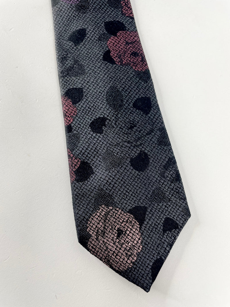 Kenzo Black with Rose Florals Silk Tie