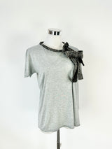 Red Valentino Grey Tweed Bow T-Shirt - AU10