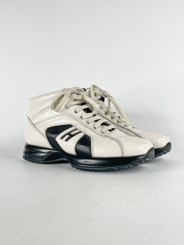 Hogan by Karl Lagerfeld White & Black Leather High-Top Sneakers - EU36