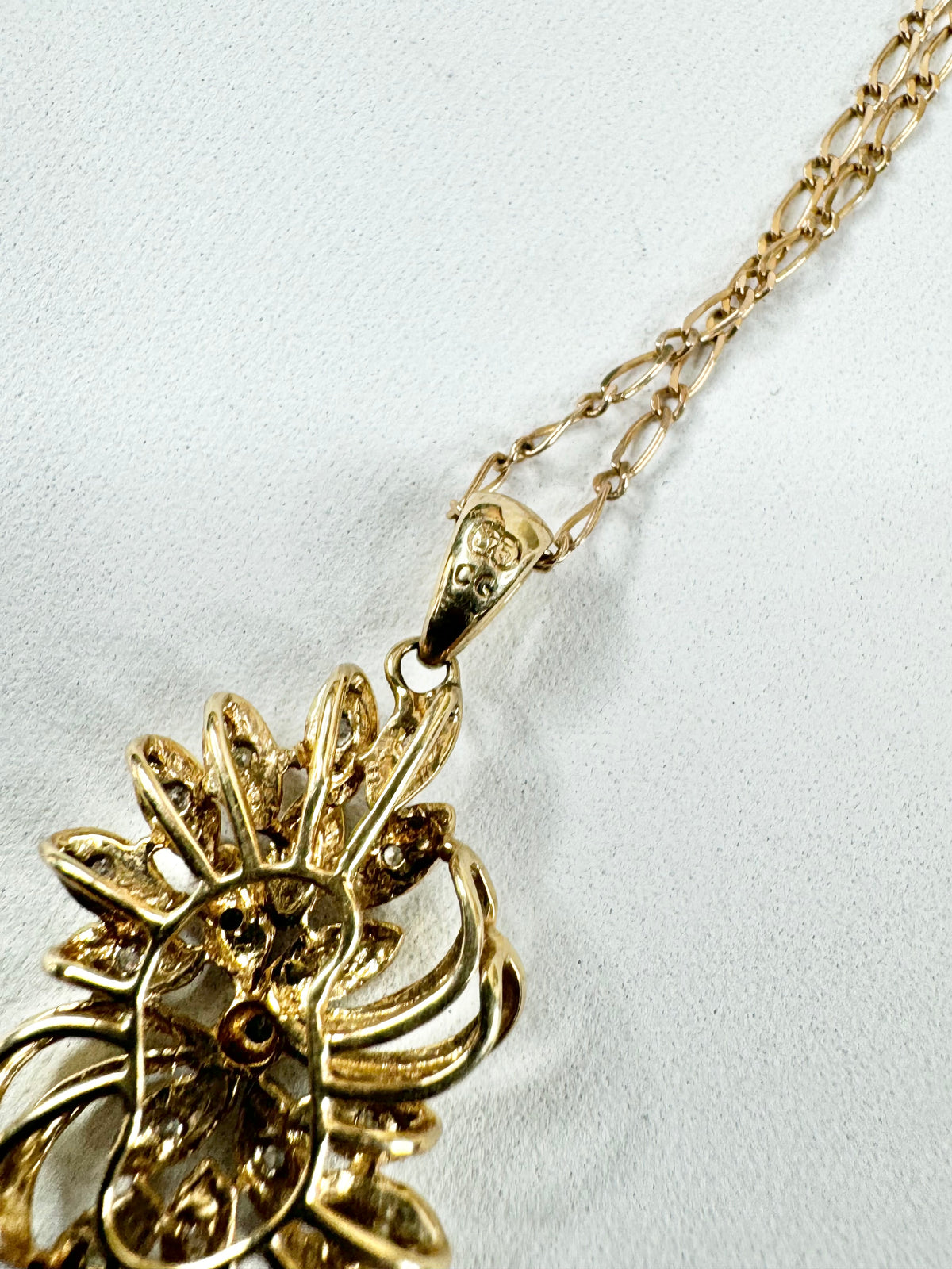 9ct Gold & Diamond Flower Pendant & Chain