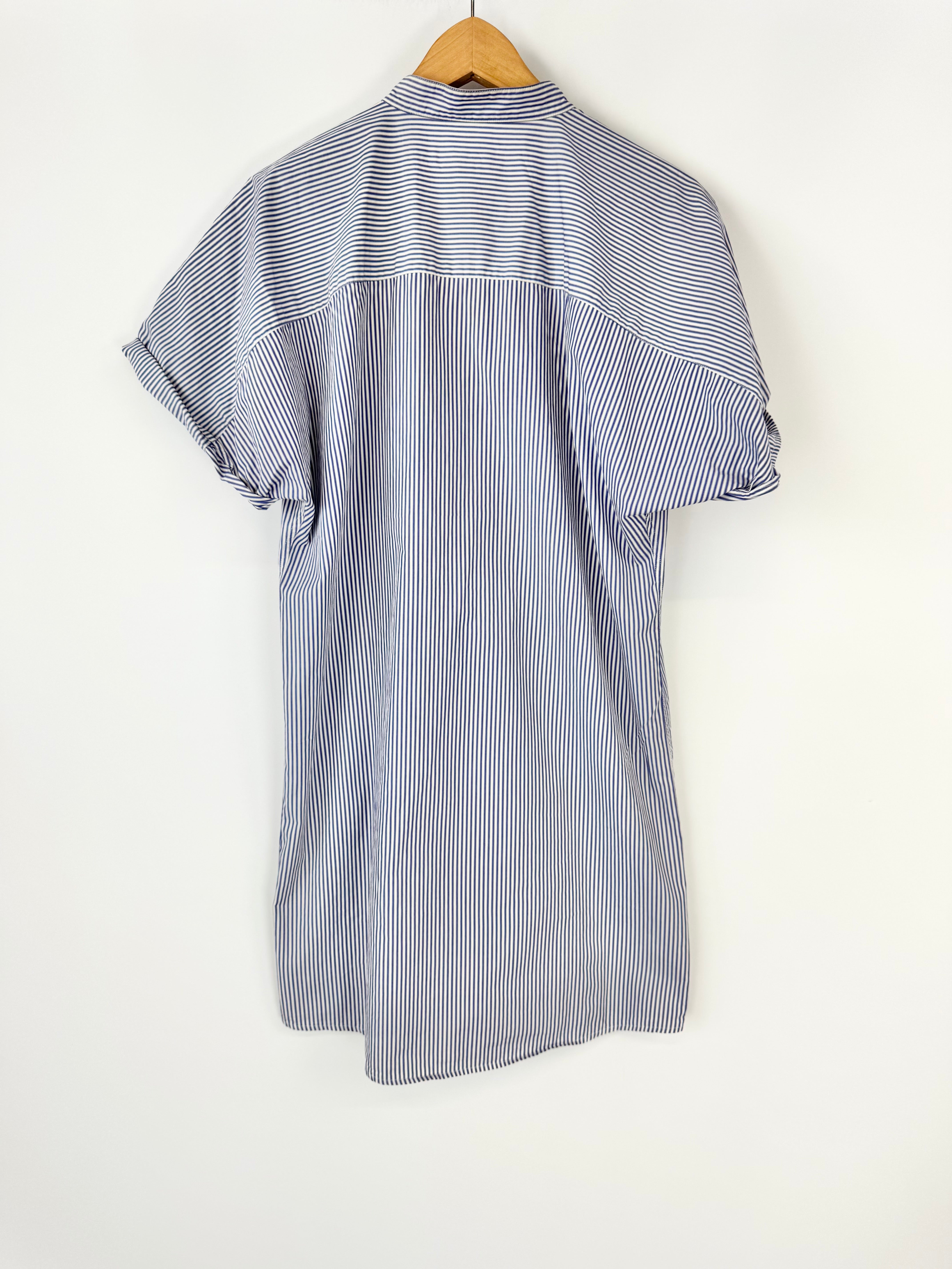 APC Blue & White Striped Mini Shirt Dress - AU10