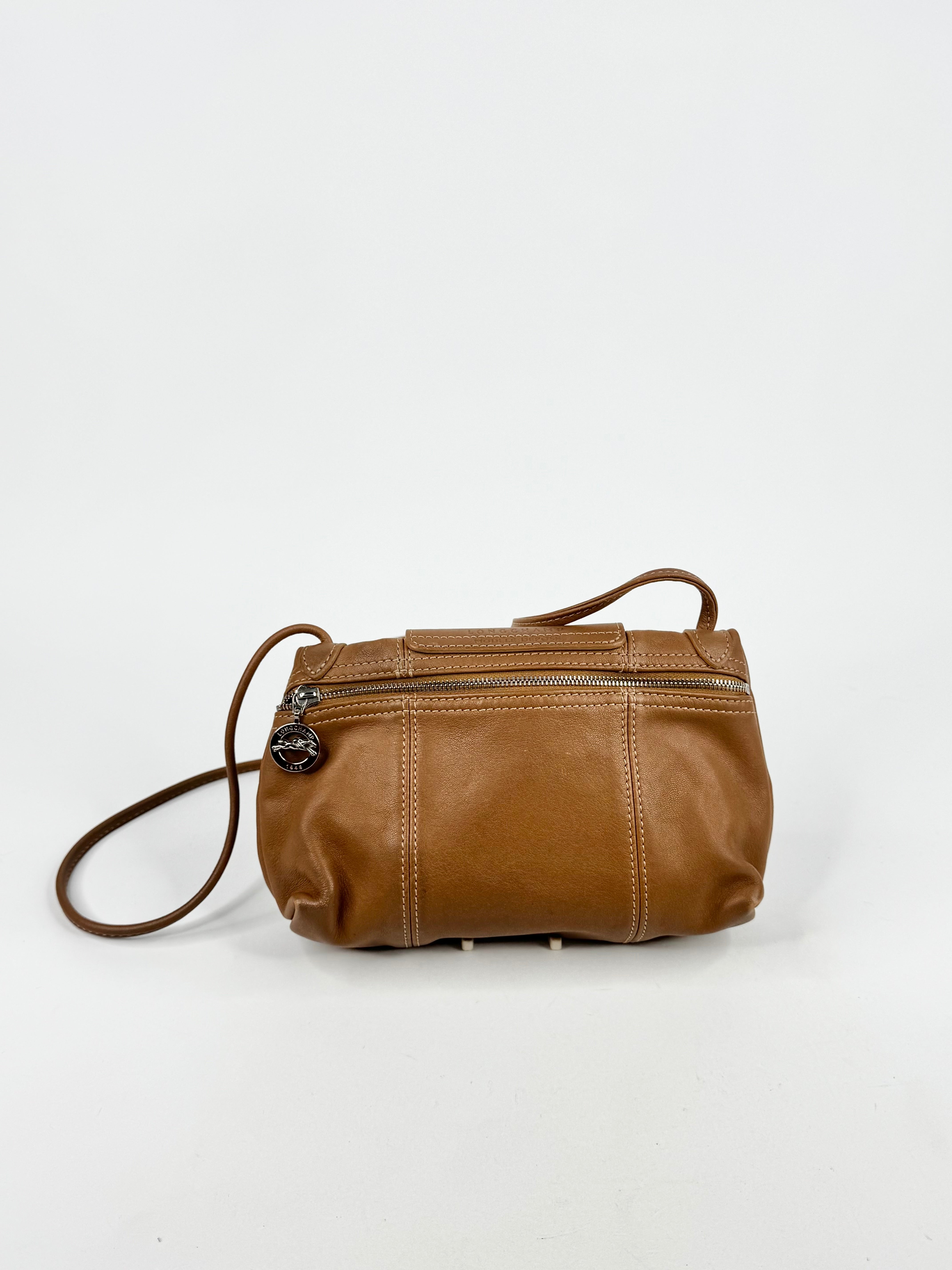 Longchamp Le Cuir Mini Tan Leather Cross Body Bag