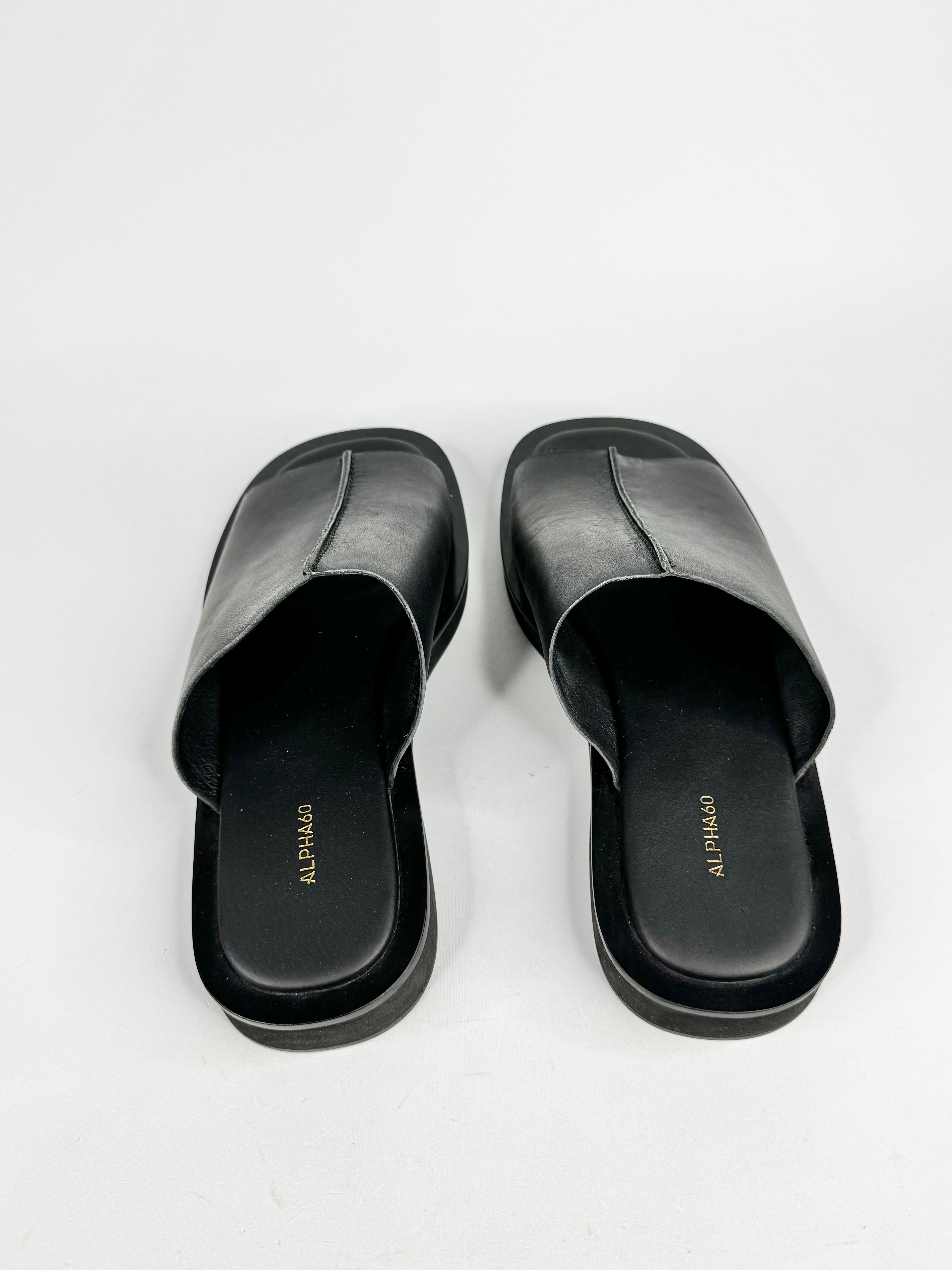 Alpha 60 Black 'Asher' Smooth Leather Slides - EU41