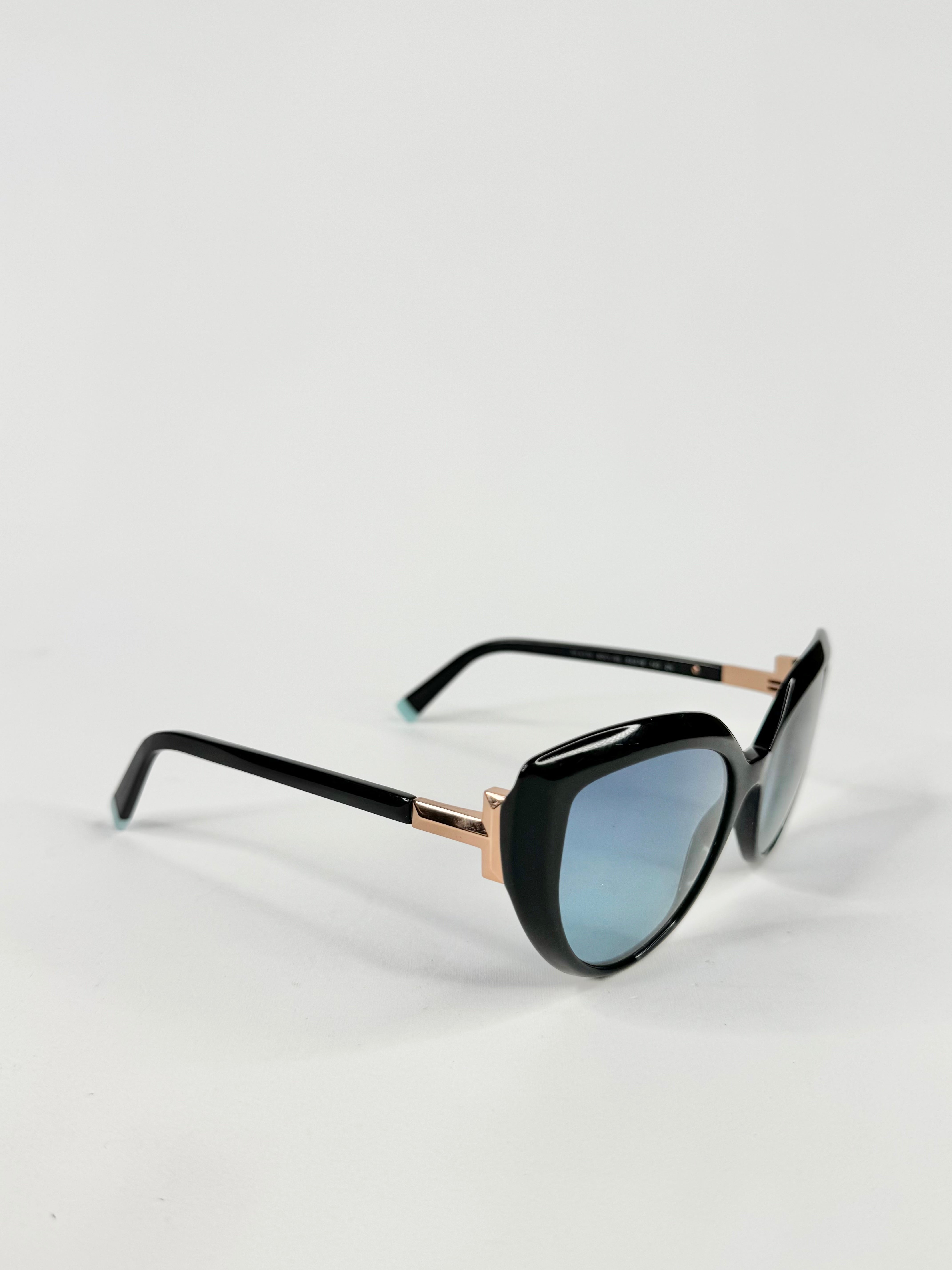 Tiffany & Co Black Blue Lens Cat Eye Sunglasses