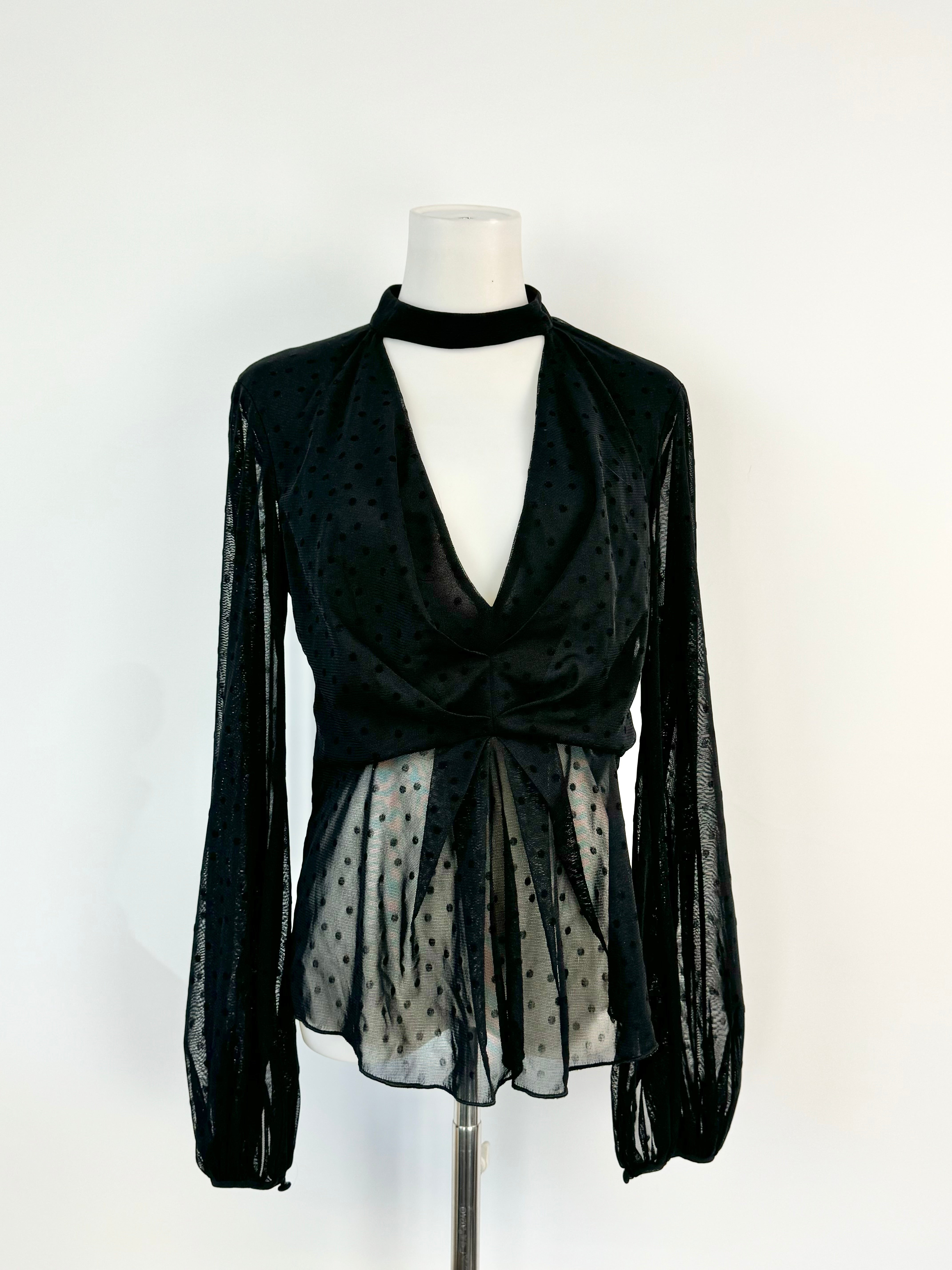 Nicholas Sheer Black Dot Puff Sleeve Blouse - AU8/10
