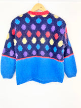 Vintage Hand-Knit Electric Blue Patterned Cardigan - AU10