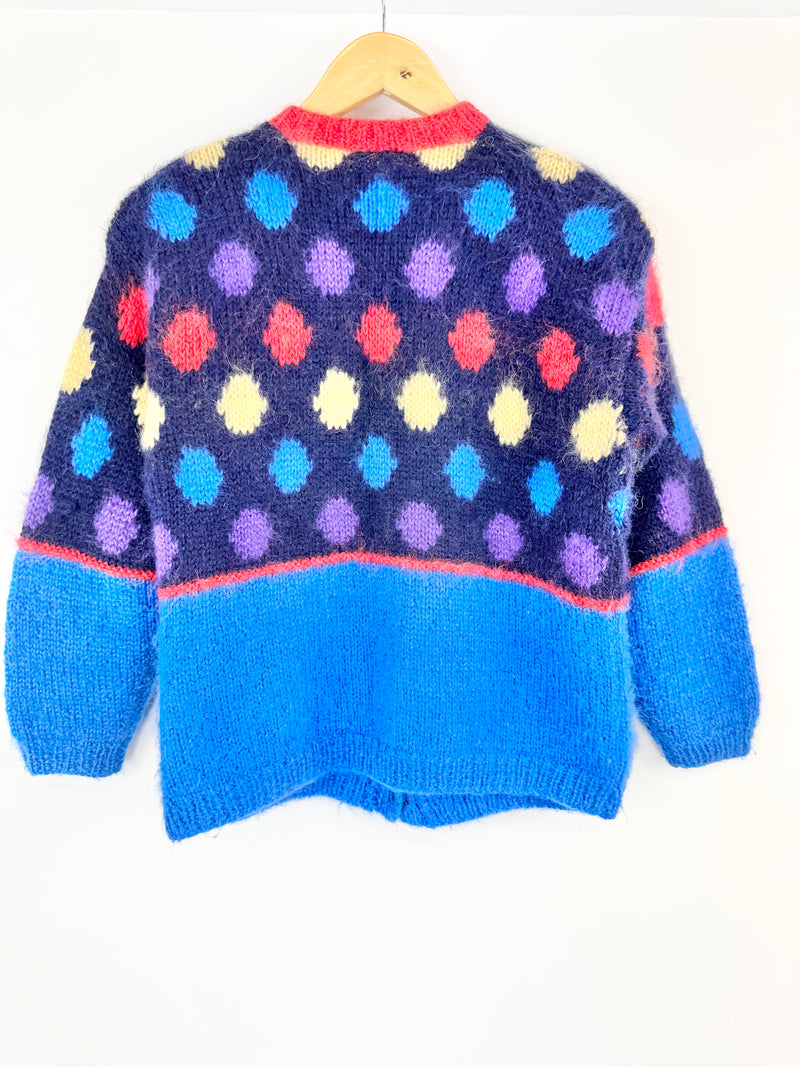 Vintage Hand-Knit Electric Blue Patterned Cardigan - AU10