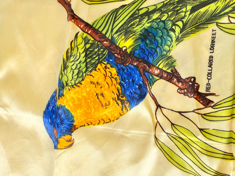 Vintage Butter Yellow Parrot Pattern Scarf
