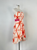 Nicola Finetti White & Burnt Orange Strapless Silk Dress - AU8