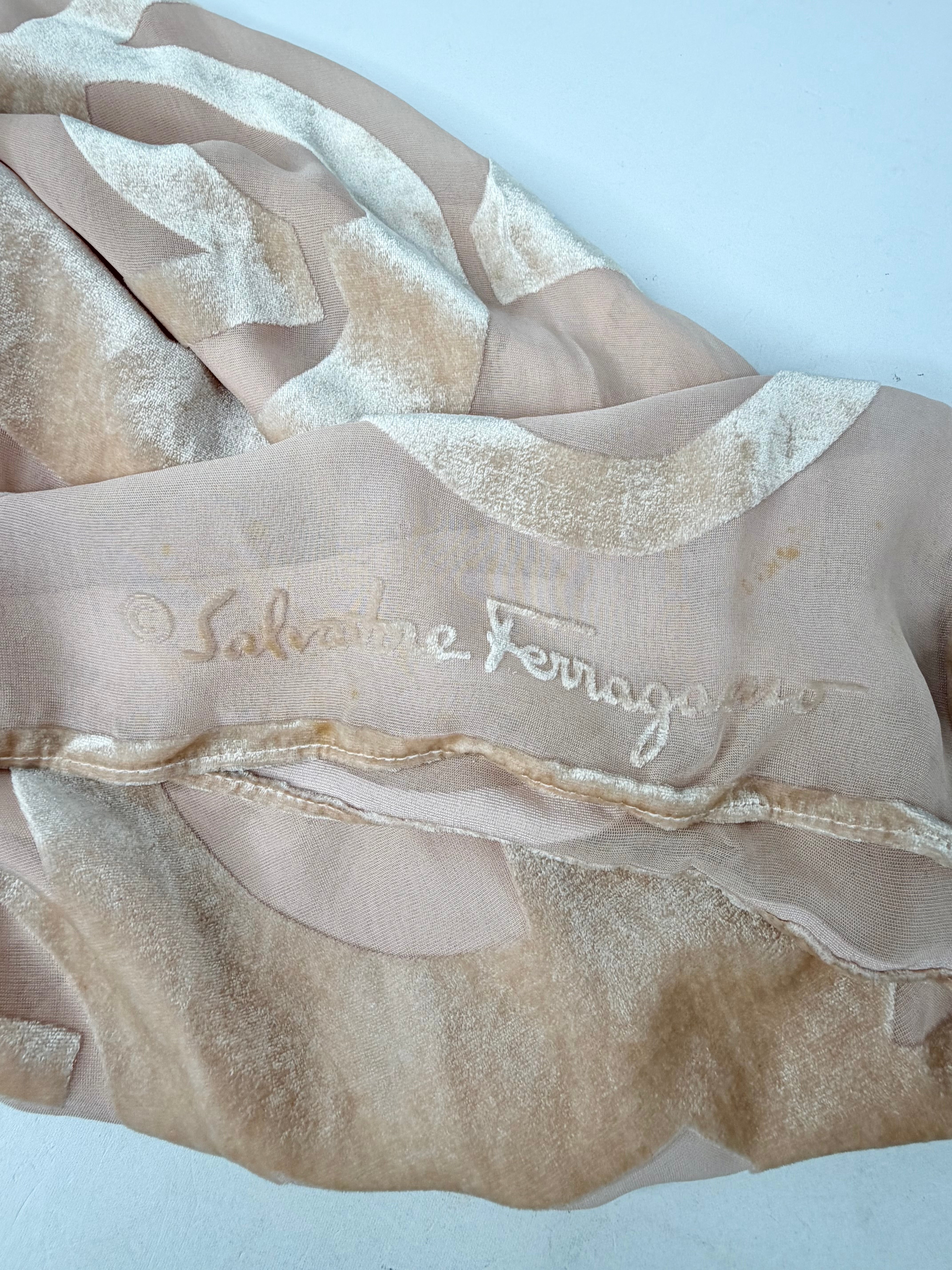 Salvatore Ferragamo Peach Burnt Velvet Scarf