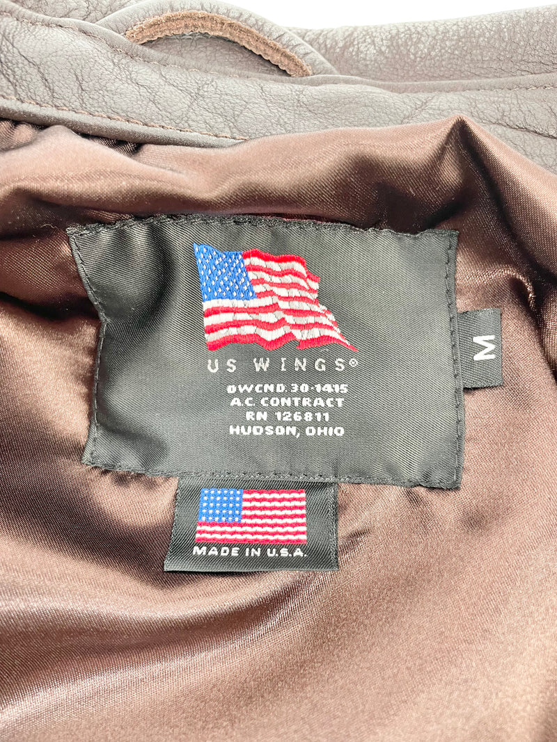 US Wings Dark Brown Leather Zip Jacket - M