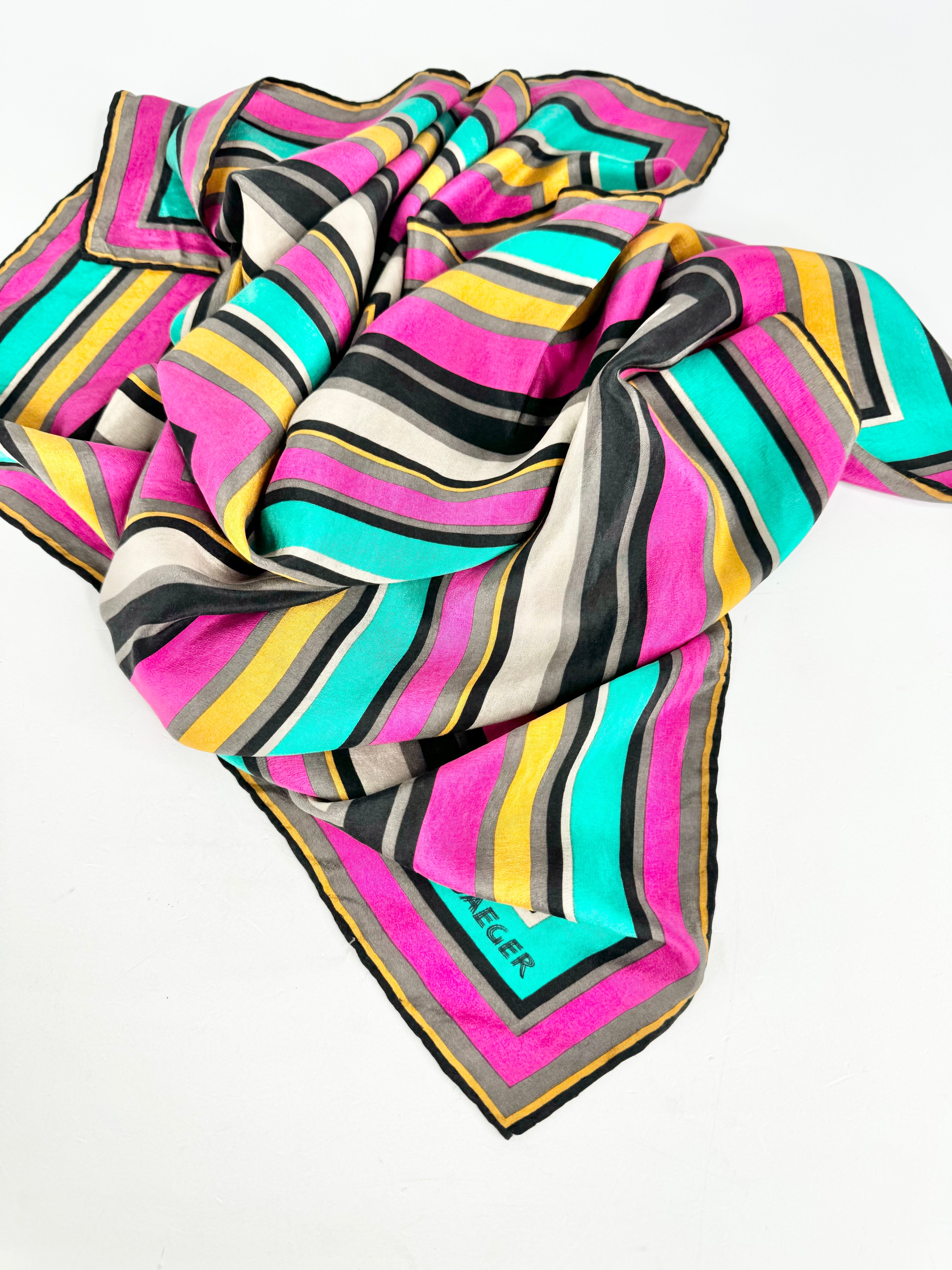 Vintage Jaeger Emerald Green & Fuchsia Silk Scarf