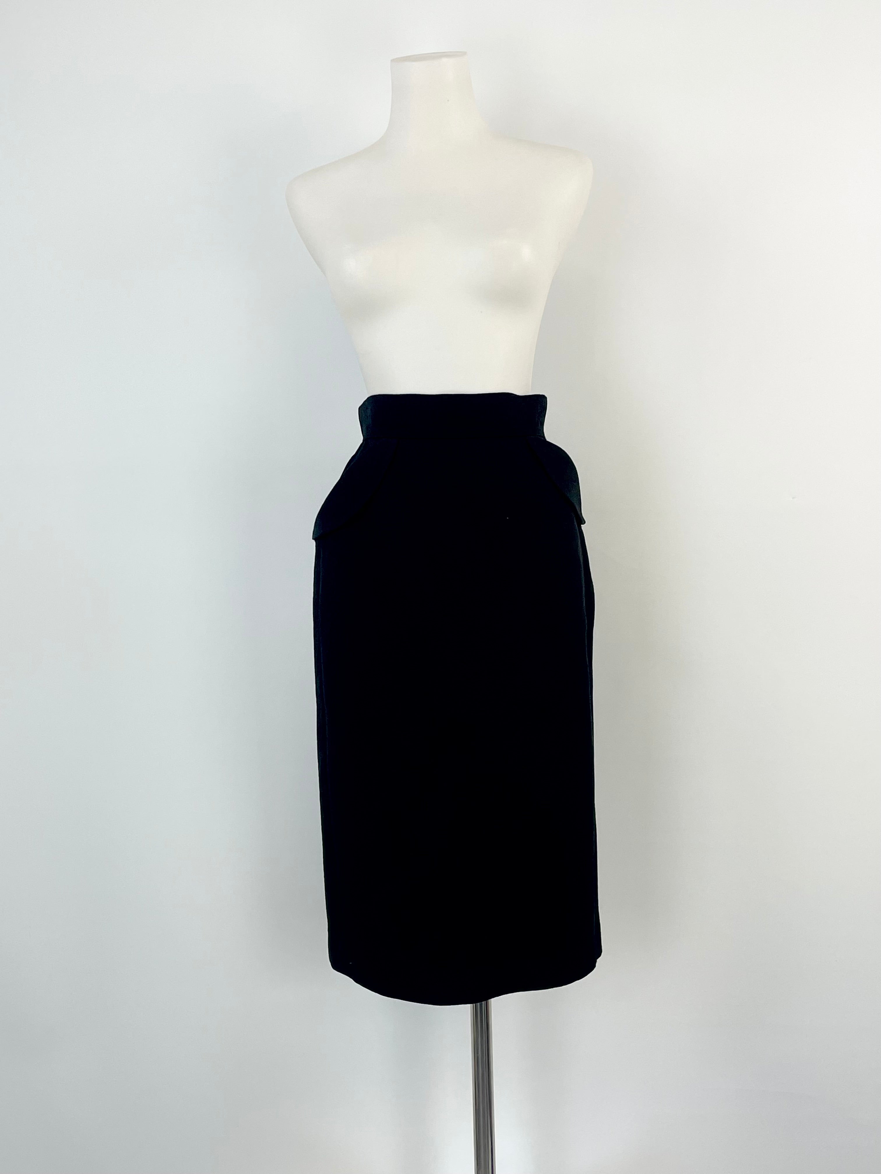 Escada Textured Black Wool & Silk-Blend Midi Skirt - AU10