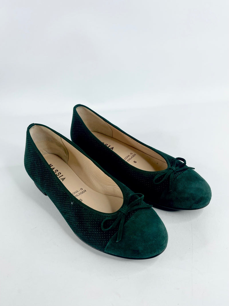 Hassia Forest Green Suede 'Bologna' Flats - EU39