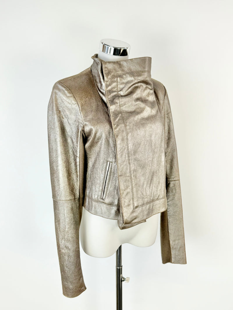 Husk Frosted Taupe Lamb Leather Jacket - AU8/10