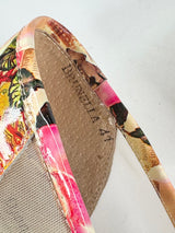 Django & Juliette Brunella Print Leather Peep-Toe Wedges - EU41