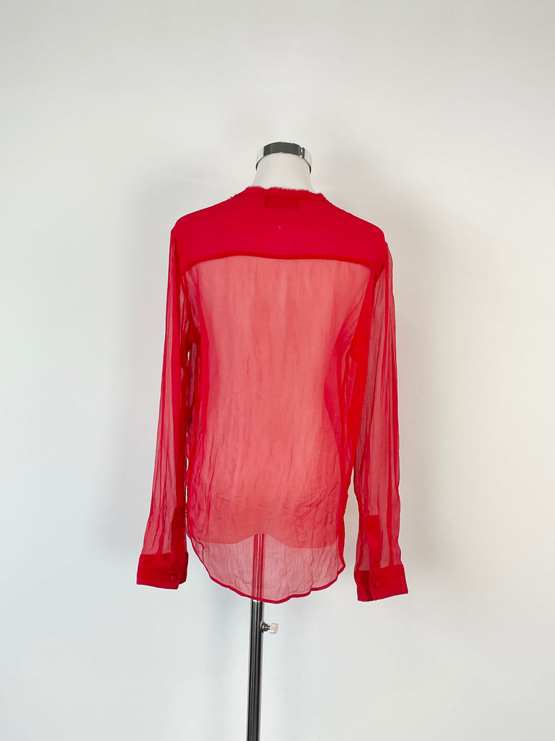 The Kooples Sheer Silk Red Ruffled Blouse - AU8