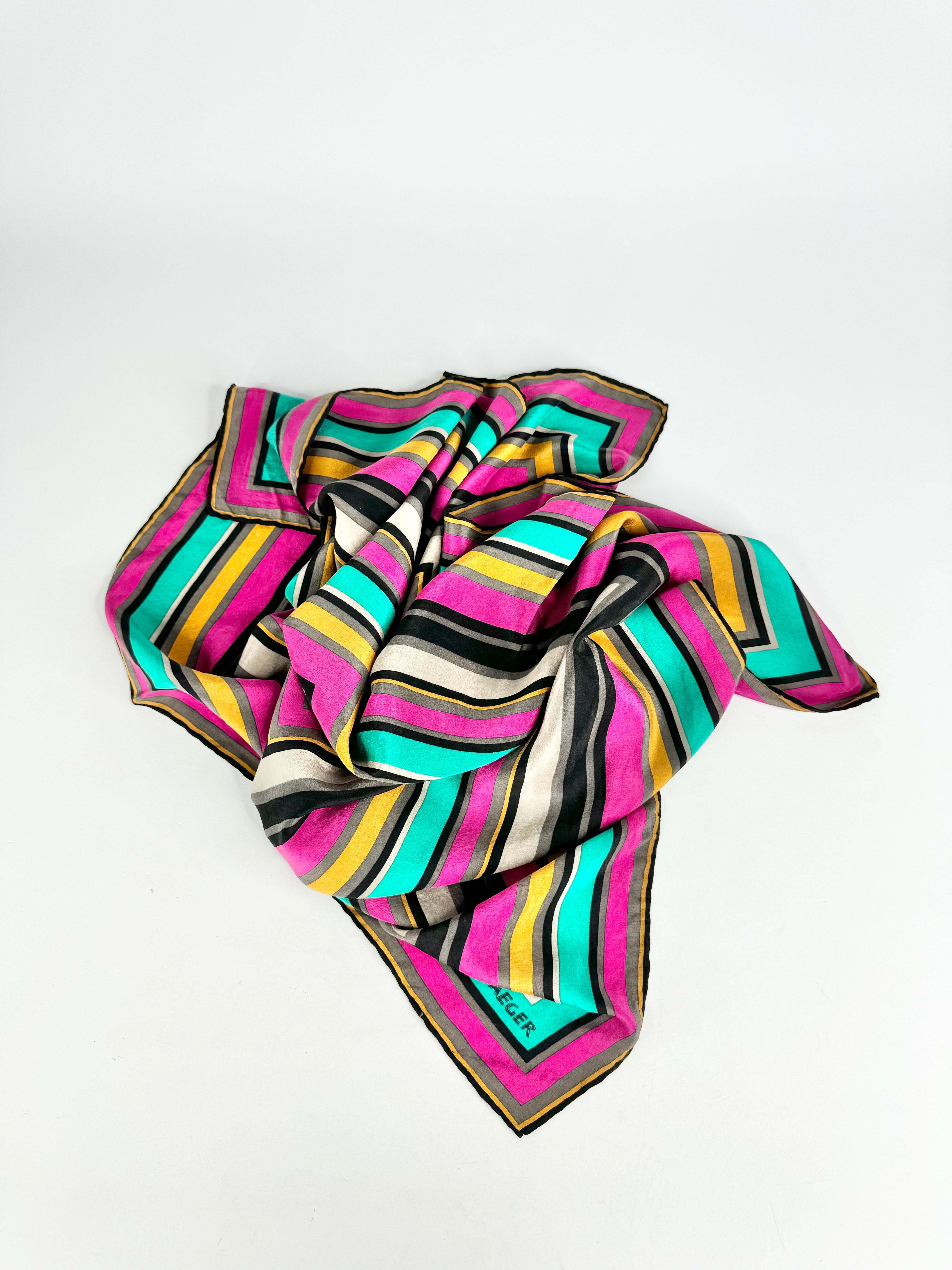 Vintage Jaeger Emerald Green & Fuchsia Silk Scarf