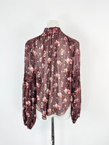 Ulla Johnson Sheer Magenta Pansy Patterned Bishop Sleeve Blouse - AU8