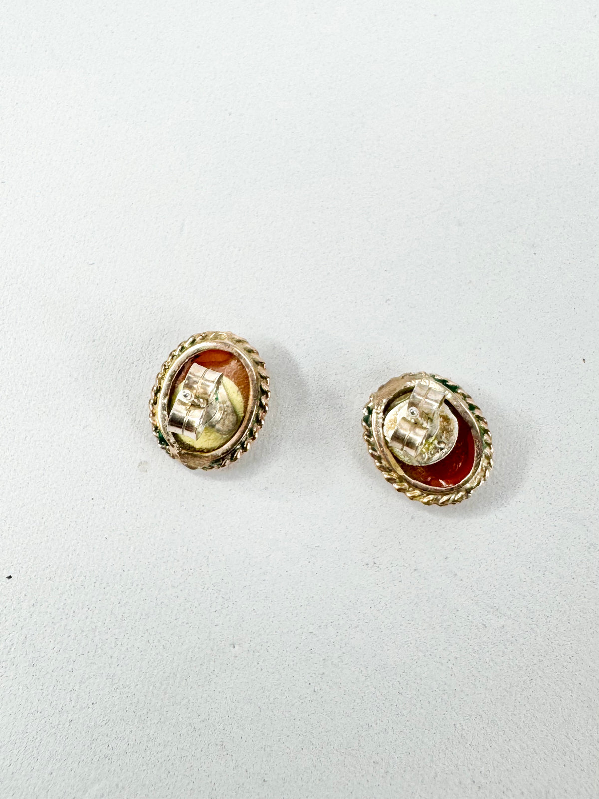 Vintage 9ct Rose Gold Cameo Studs with Silver Backings