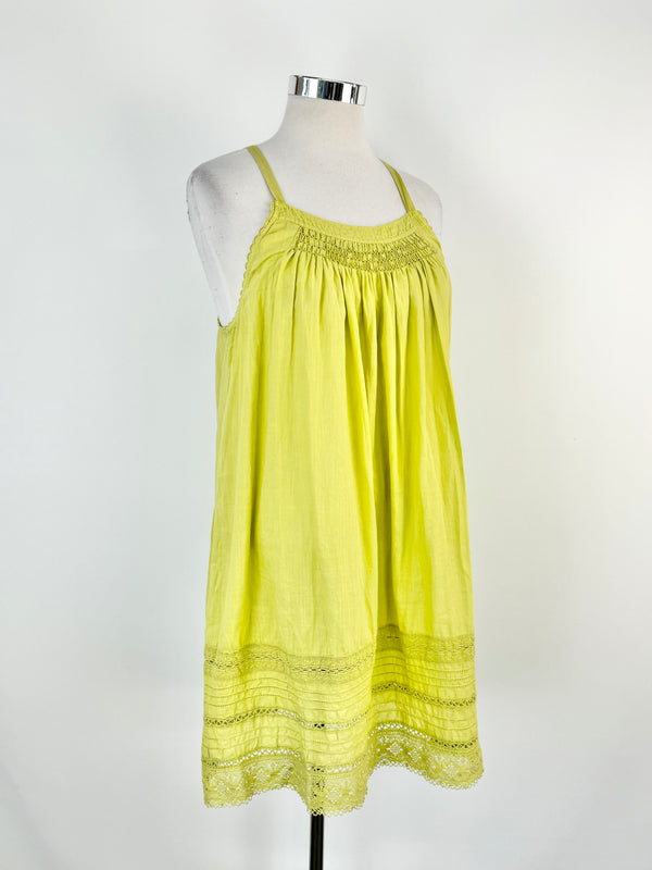 Lee Mathews Apple Green Linen Shift Dress - AU12/14